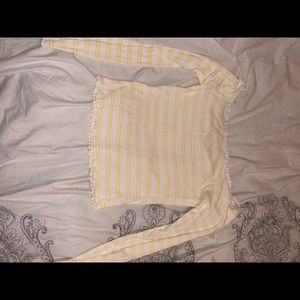 Striped long sleeved off the shoulder shirt